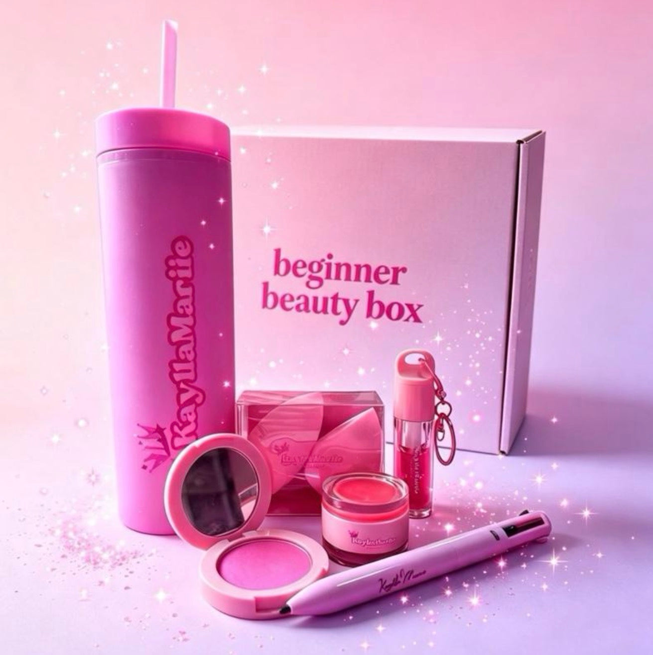 KayllaMariie Beginner Beauty Box - Complete Set with Pink Tumbler, Makeup Essentials & Accessories for Newbies